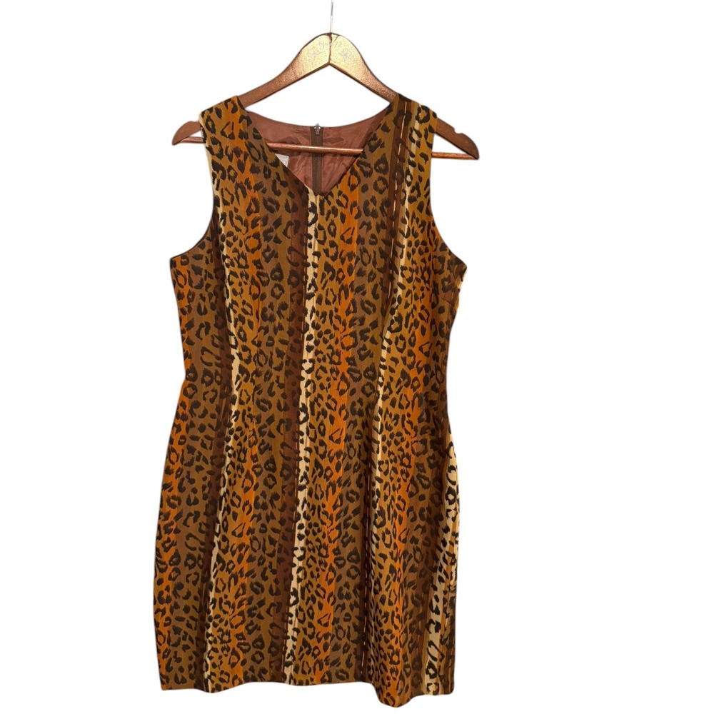 Rabbit Rabbit Designs VTG 90s Retro Leopard Print Sleeveless Sheath Dress Sz 12M